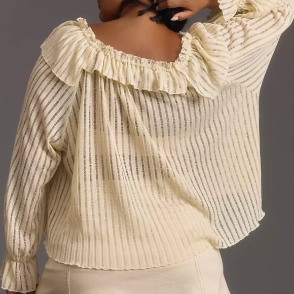 Anthropologie Long-Sleeve Sheer Striped Crop Blouse ✨ - Picture 5 of 9